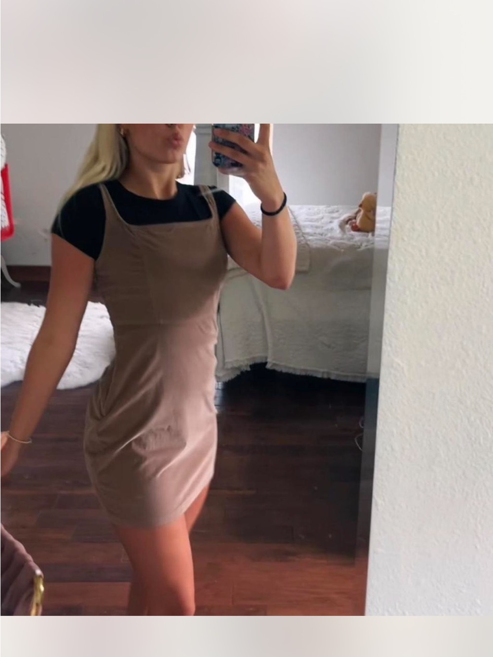 American Eagle Outfitters Tan Square-Neck Mini Dress